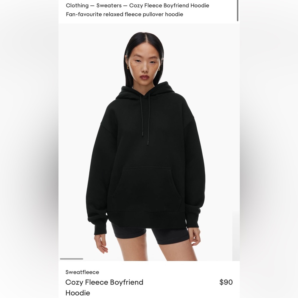 Aritzia TNA Cozy Fleece Boyfriend Hoodie - Size L - Color Black